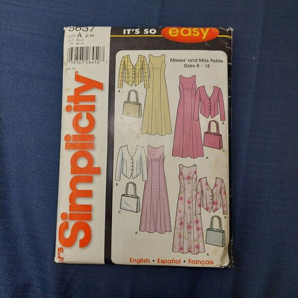 Simplicity Easy Pattern 5637 Size A Adult Dress Jacket Handbag Size 8 - 18 Uncut - Picture 1 of 5